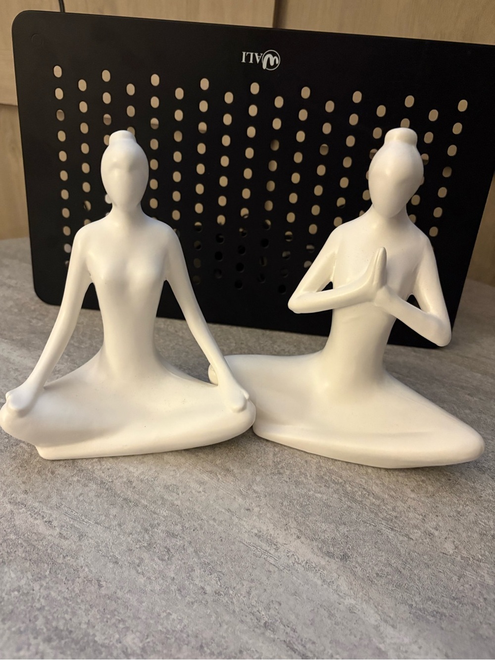 Set of 2 White Ceramic Yoga Figurines - Meditating Sculptures
